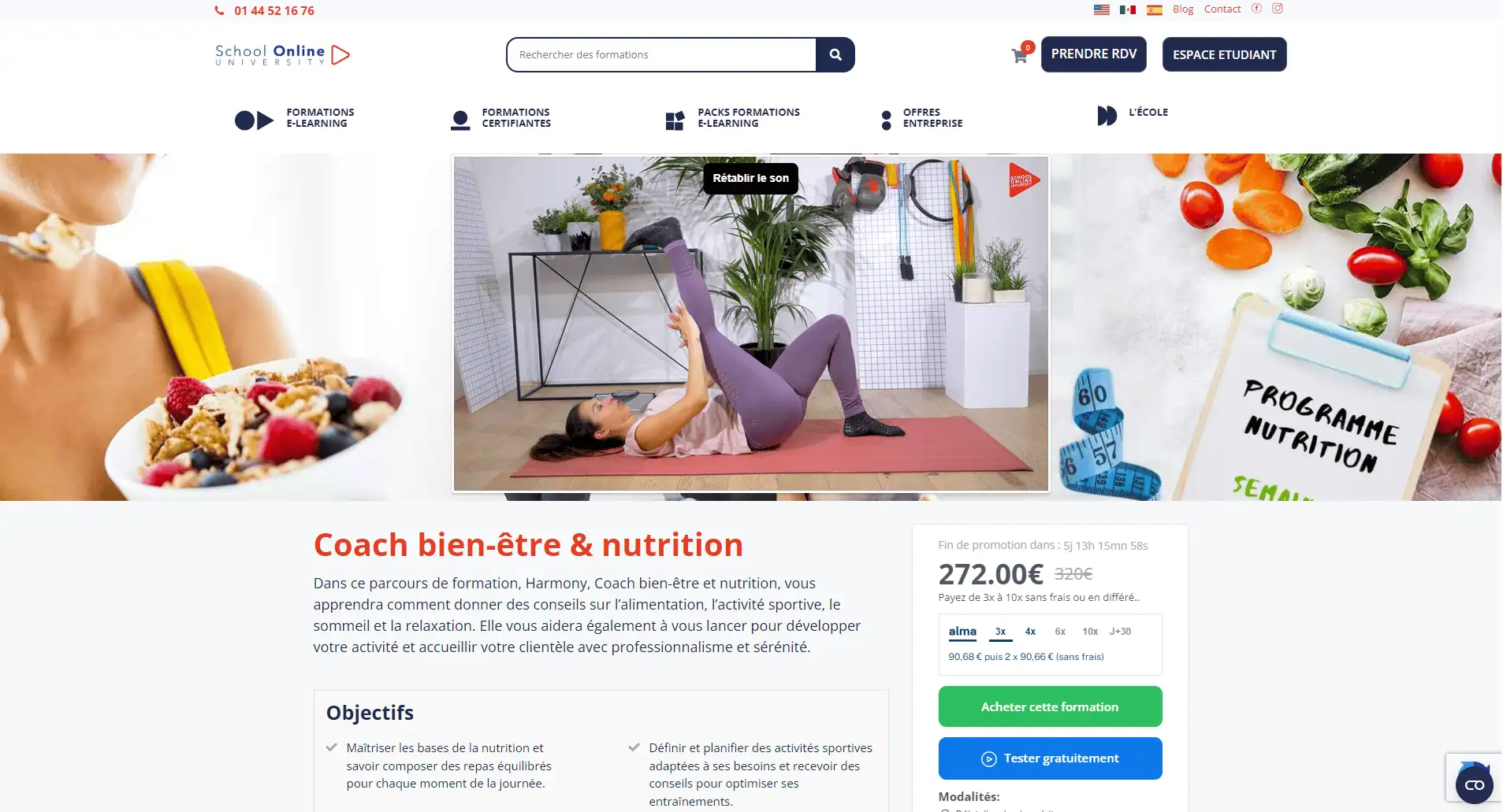 Formation Coach bien-être et nutrition School Online University