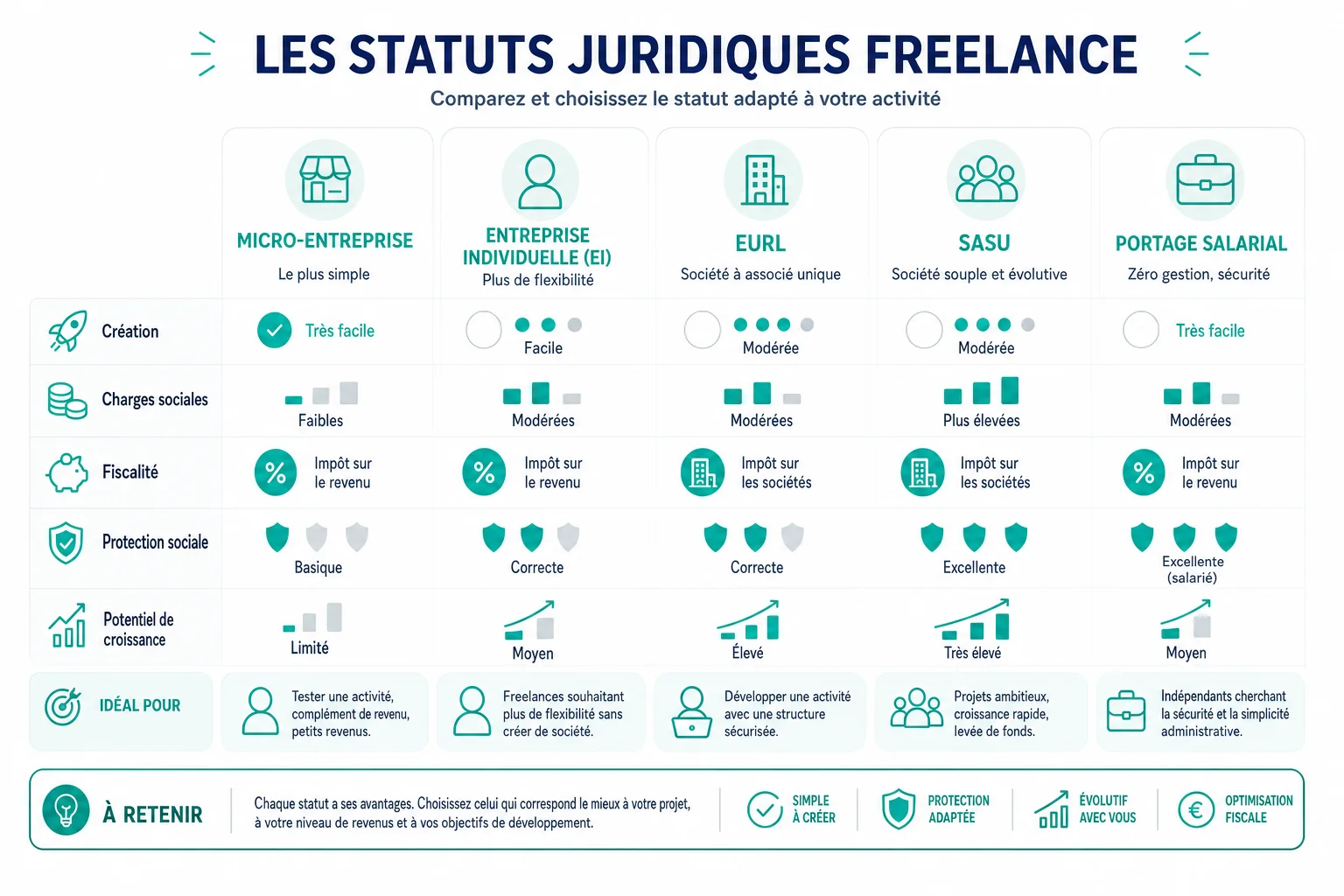 tableau comparatif statuts juridiques freelance SEO WordPress 2026