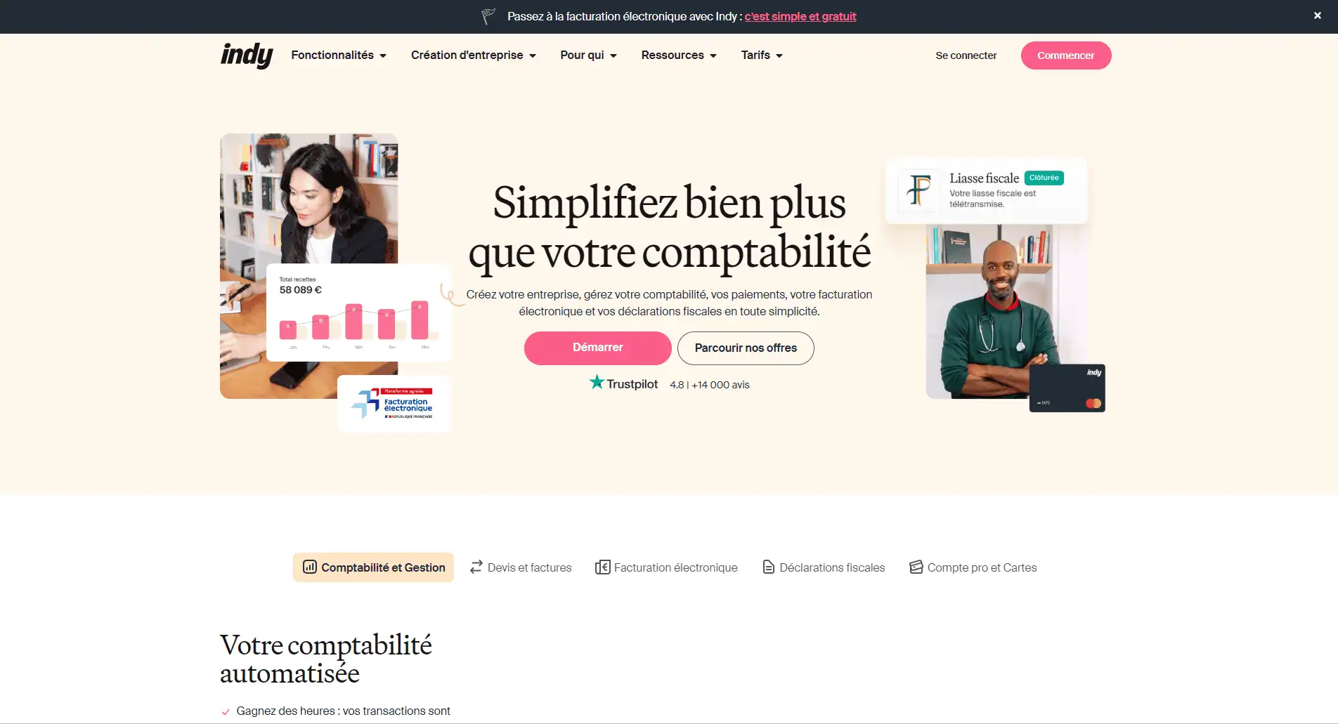 Interface du logiciel de facturation Indy