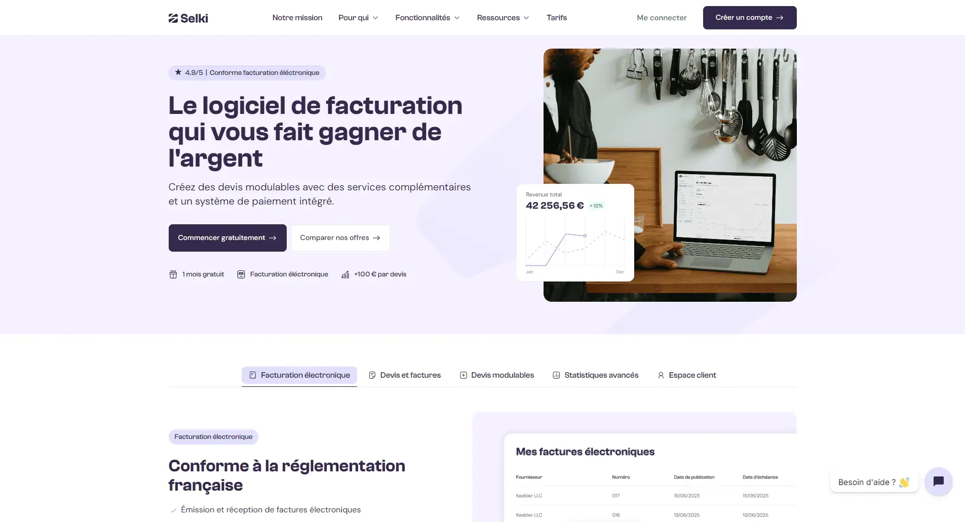 Interface du logiciel de facturation Selki