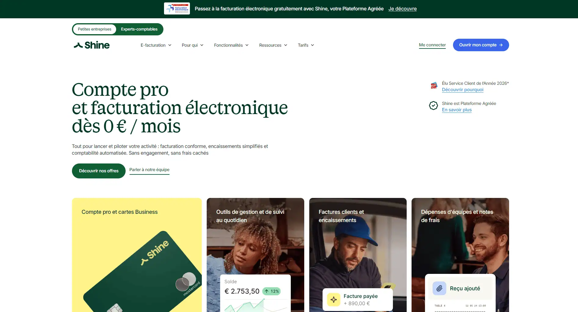 Interface du logiciel de facturation Shine