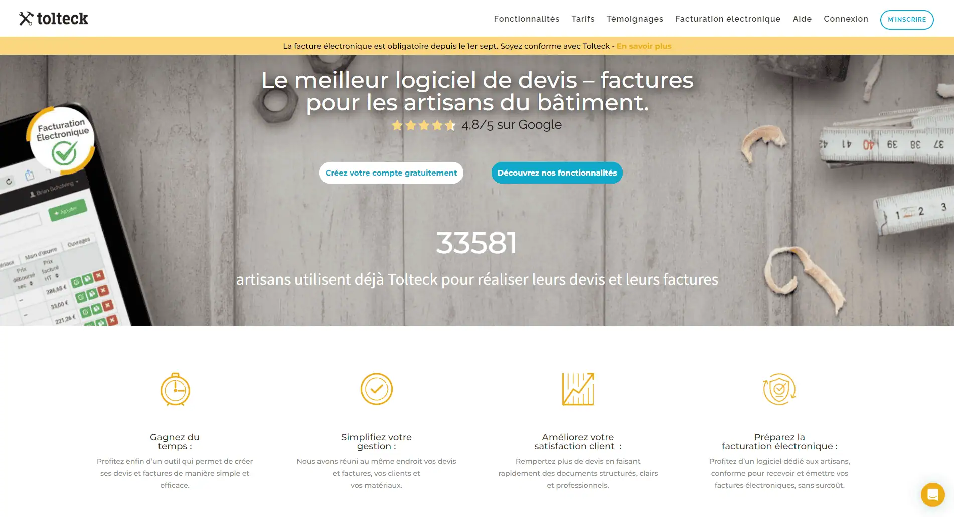 Tolteck application devis facture bâtiment sur tablette artisan