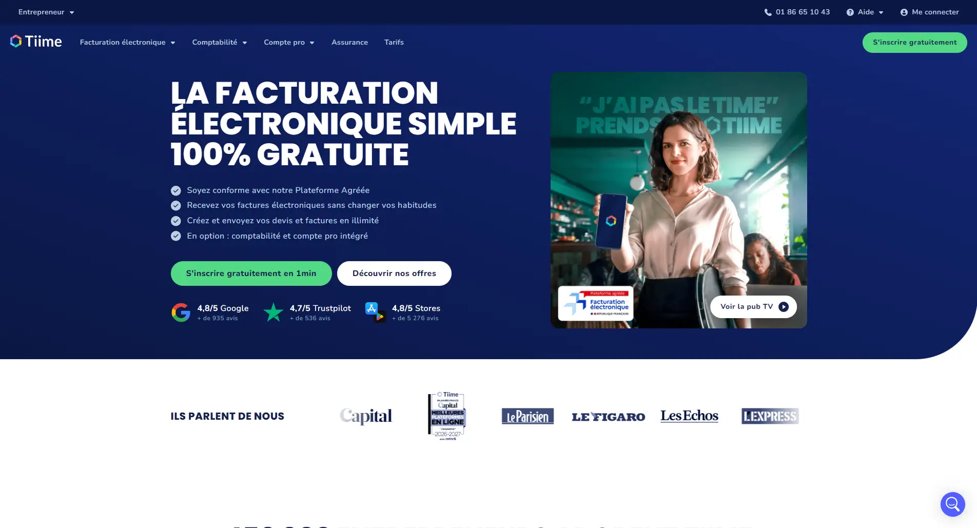 Interface du logiciel de facturation Tiime